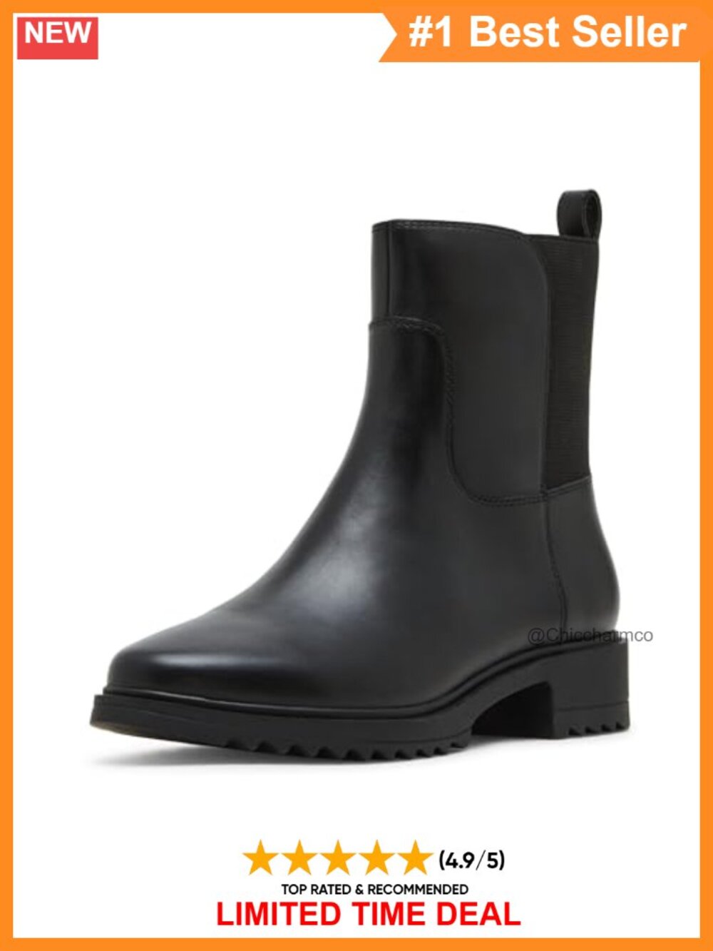 Waterproof Leather Chelsea Ankle Boot Block Heel Cushioned Insole